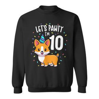 10 Years Old Corgi Dog Lover 10Th Birthday Party Outfit Kid Sweatshirt | Mazezy