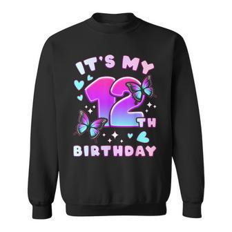12Th Birthday Girl 12 Years Butterflies And Number 12 Sweatshirt - Seseable