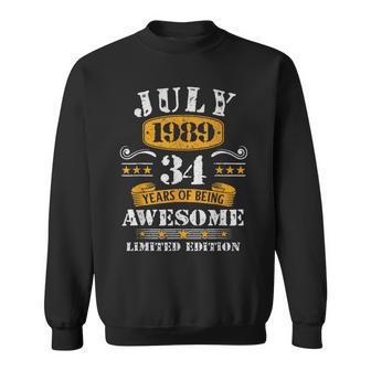 34 Years Old Awesome 34Th Birthday Since July 1989 Sweatshirt | Mazezy