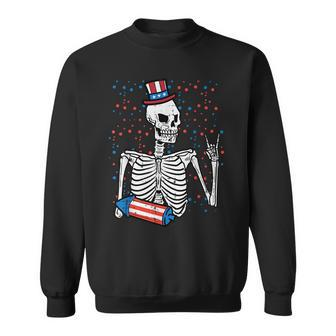 4Th July Rocker Skeleton Patriotic Rock Men Boys Kids N Sweatshirt | Mazezy