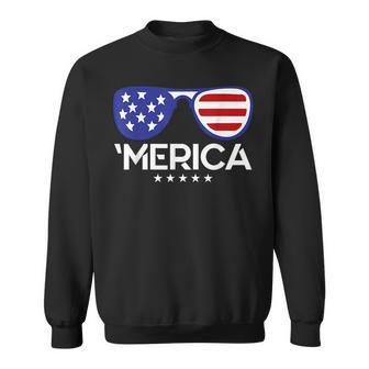 4Th Of July Merica Sunglasses Us American Flag Patriotic Patriotic Funny Gifts Sweatshirt | Mazezy