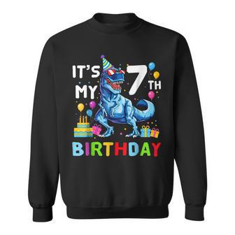 7 Year Old 7Th Birthday Boy Dino T Rex Dinosaur Sweatshirt - Seseable