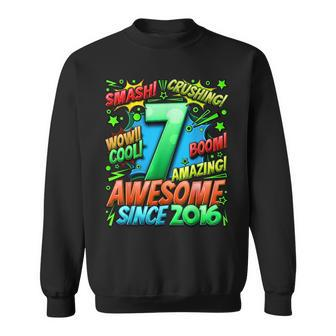 7Th Birthday Comic Style Awesome Since 2016 7 Year Old Boy Sweatshirt - Seseable