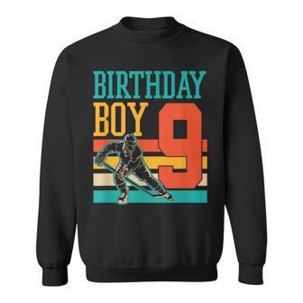 9 Year Old Ice Hockey Themed 9Th Birthday Party Supply Sweatshirt - Seseable