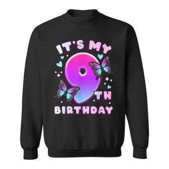9Th Birthday Girl 9 Years Butterflies And Number 9 Sweatshirt - Seseable