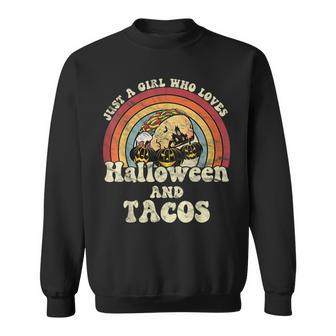 A Girl Who Loves Halloween And Tacos 70S Retro Vintage Tacos Funny Gifts Sweatshirt | Mazezy