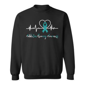 Addiction Recovery Awareness Heartbeat Teal Ribbon Support Sweatshirt - Monsterry DE