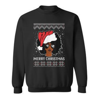 African American Woman Ugly Christmas Sweater Pajama Sweatshirt | Mazezy