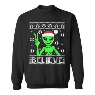 Alien Believe Ugly Christmas Sweater Sweatshirt | Mazezy
