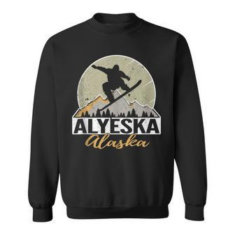 Alyeska Alaska Snowboarding Retro Mountain Vacation Sweatshirt | Mazezy