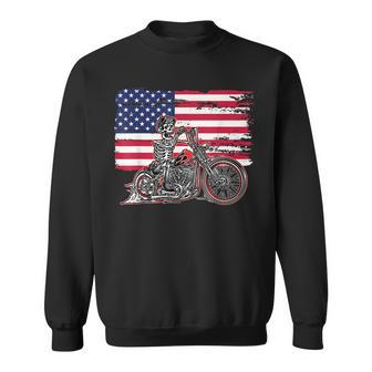 American Flag Motorcycle Skeleton Biker Bobber Chopper Rider Sweatshirt | Mazezy AU