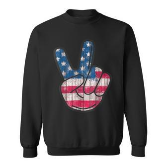 American Flag Peace Sign Hand 4Th Fourth Of July Sweatshirt - Monsterry