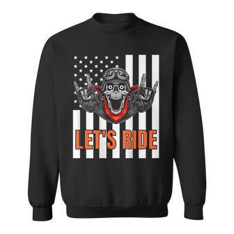 American Flag Skeleton Biker Motorcycle - Design On Back Biker Funny Gifts Sweatshirt | Mazezy DE