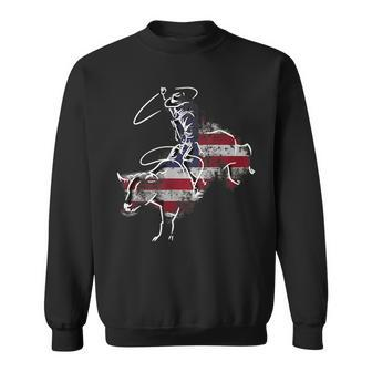 American Rodeo Bull Riding Retro Grunge Usa Vintage Flag Rodeo Funny Gifts Sweatshirt | Mazezy
