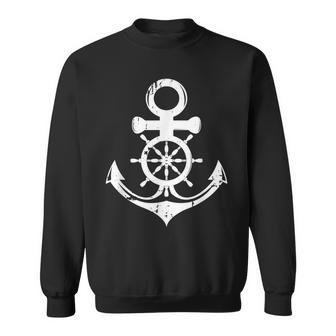 Anchor With Ship Sring Wheel Nautical Vintage Sailor Sweatshirt | Mazezy CA