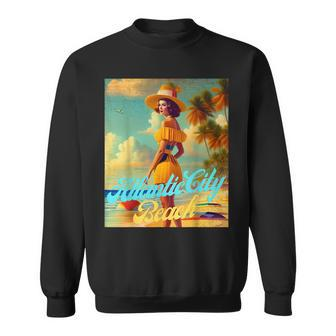 Atlantic City Beach New Jersey Parasdise Beautiful Woman Sweatshirt | Mazezy