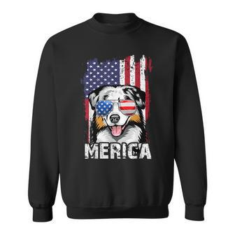 Australian Shepherd 4Th Of July Merica Usa Flag Aussie Dog Usa Funny Gifts Sweatshirt | Mazezy