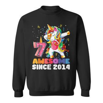 Awesome Dabbing Unicorn Birthday 7 Year Old Girl 7Th Bday Unicorn Funny Gifts Sweatshirt | Mazezy