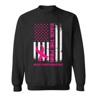 Back The Pink Ribbon American Flag Breast Cancer Awareness Sweatshirt - Monsterry DE