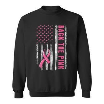 Back The Pink Ribbon American Flag Breast Cancer Awareness Sweatshirt - Seseable