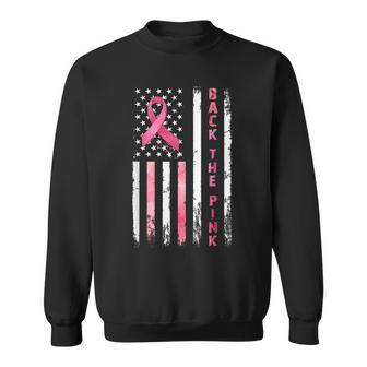 Back The Pink Ribbon American Flag Breast Cancer Warrior Sweatshirt - Monsterry UK