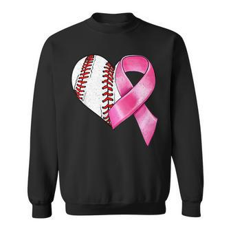 Baseball Heart Pink Ribbon Warrior Breast Cancer Awareness Sweatshirt - Monsterry