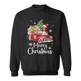 Basset Hound Rides Red Truck Christmas Pajama Sweatshirt | Mazezy
