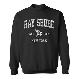 Bay Shore Ny Vintage Nautical Boat Anchor Flag Sports Sweatshirt | Mazezy