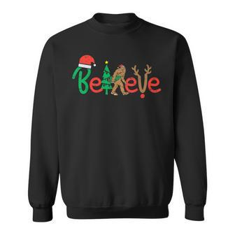 Believe Bigfoot Sasquatch Santa Reindeer Christmas Tree Sweatshirt - Seseable