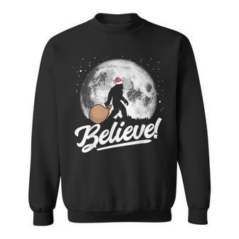 Believe Santa Bigfoot Christmas Snow & Moon Night Graphic Sweatshirt - Thegiftio UK