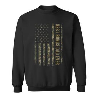 Best Bonus Dad Ever Camouflage American Flag Fathers Day Sweatshirt | Mazezy