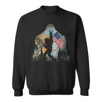 Bigfoot Camping Watercolor American Usa Flag Patriotic Gifts Patriotic Funny Gifts Sweatshirt | Mazezy