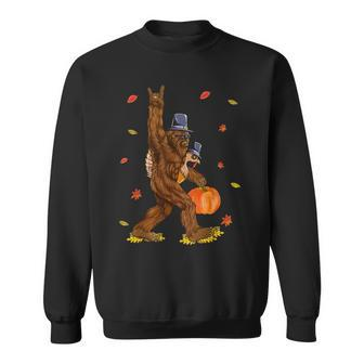 Bigfoot Pilgrim Turkey Pumpkin Thanksgiving Sasquatch Men Sweatshirt - Seseable