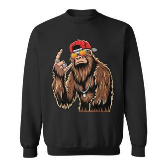 Bigfoot Sasquatch Rock On Hand Rock And Roll Music Lover Sweatshirt - Seseable