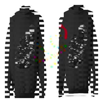 Black Cat Santa Hat Light Tree Ugly Christmas Sweater Sweatshirt | Mazezy