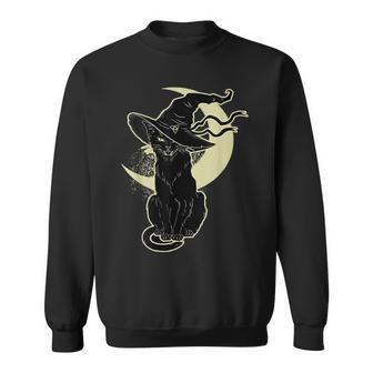 Black Cat Witch HalloweenVintage Costume Witch Hat Moon Sweatshirt | Seseable CA