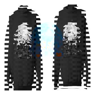 Black Cats Full Moon Halloween Kitten Pumpkin Horror Halloween Sweatshirt | Mazezy