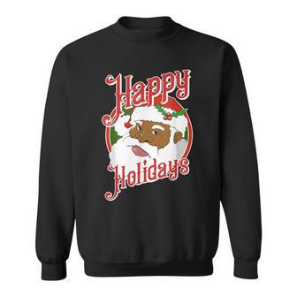 Black Happy Holidays African American Santa ClausShort Sleeve Sweatshirt - Seseable