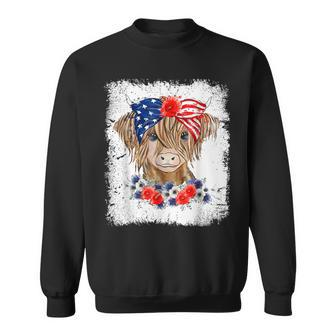 Bleached 4Th Of July Long Haired Calf Usa Patriotic Cow Sweatshirt - Seseable