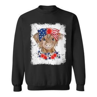 Bleached 4Th Of July Long Haired Calf Usa Patriotic Cow Sweatshirt - Monsterry UK