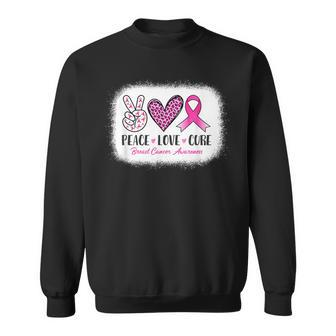 Bleached Peace Love Cure Leopard Breast Cancer Awareness Sweatshirt - Monsterry