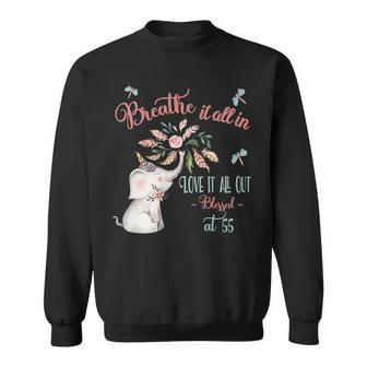 Blessed 55Th Birthday Whimsical Elephant Motivational Quote Sweatshirt | Mazezy