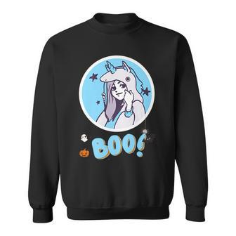 Boo Funny Anime Girl Wearing Unicorn Costume Scary Halloween Sweatshirt | Mazezy