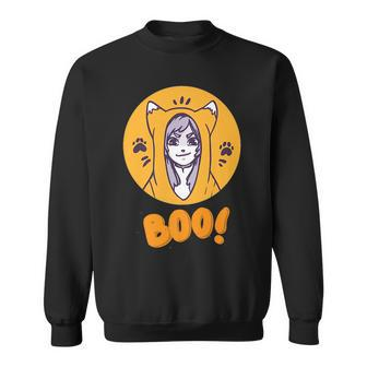 Boo Funny Anime Girl With Cat Costume Scary Halloween 2022 Sweatshirt | Mazezy