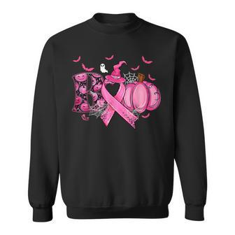 Boo Pumpkin Pink Ribbon Witch Breast Cancer Ghost Halloween Sweatshirt - Monsterry UK