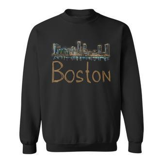 Boston City Panorama At Night Sweatshirt | Mazezy