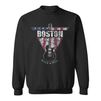 Boston Souvenir Vintage American Flag Guitar Player Rock Fan Sweatshirt - Seseable