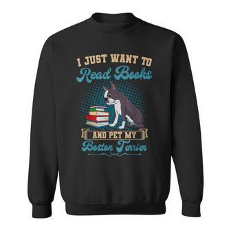 Boston Terrier American Gentleman Bibliophile Book Lover Boston Funny Gifts Sweatshirt | Mazezy