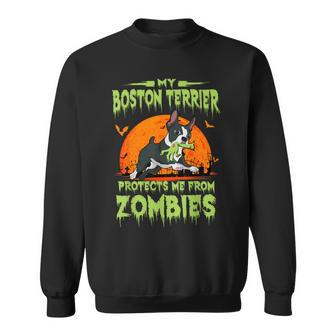 Boston Terrier Halloween Zombie American Gentleman Dog Lover Sweatshirt - Thegiftio UK