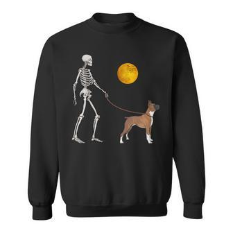 Boxer Skeleton Dog Walking Halloween Costume Sweatshirt - Monsterry DE